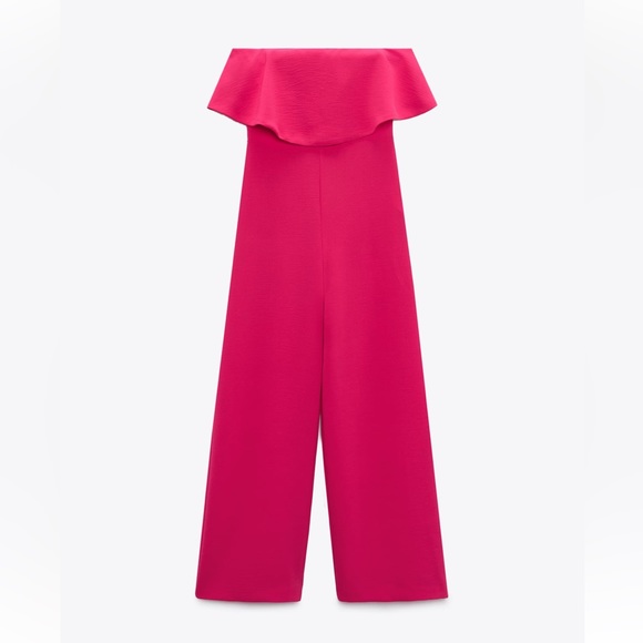 ZARA STRAIGHT NECK CAPE JUMPSUIT SIZE S/M FUCHSIA 1165/267 NWT - Picture 6 of 8